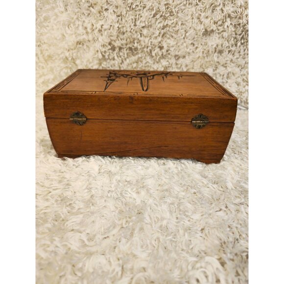 Vintage Asian Hand Carved Wooden Jewelry Box - Picture 10 of 14
